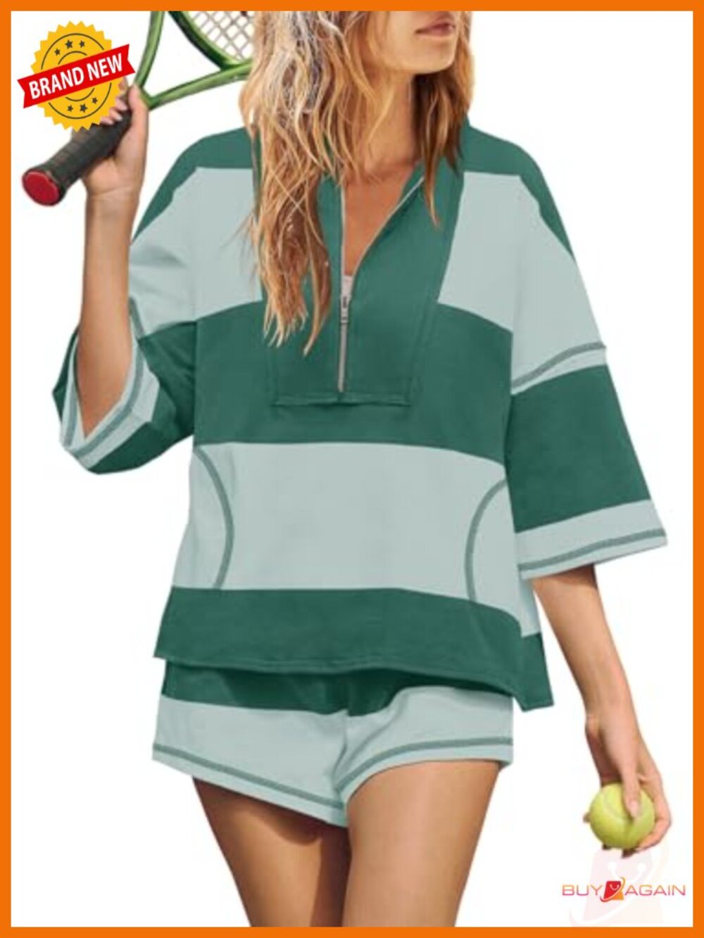 Women's Two Piece Striped Lounge Set Athletic Outfit Short Sleeve